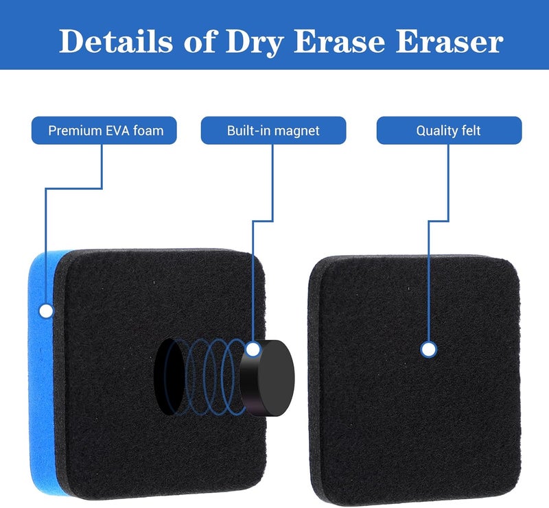 AojSup 200 Pack Magnetic Erasers for Whiteboard, Bulk Erasers for Dry Erase Board with Strong Magnets, 1.97 x 1.97 Inch Blue EVA Felt Whiteboard Eraser for Office Home Supplies - Image 3